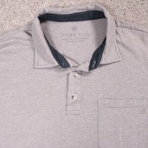 Free Fly Polo Shirt Pocket Short‎ Sleeve Casual Top Gray Logisticus Logo Medium